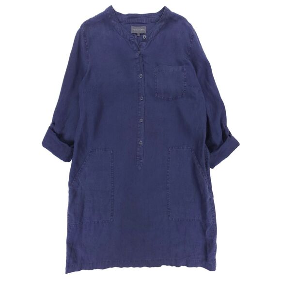 MICHAEL STARS 100% Linen Tunic Top Button Down Shirt Lagenlook Beachy Boho Navy - Picture 1 of 6